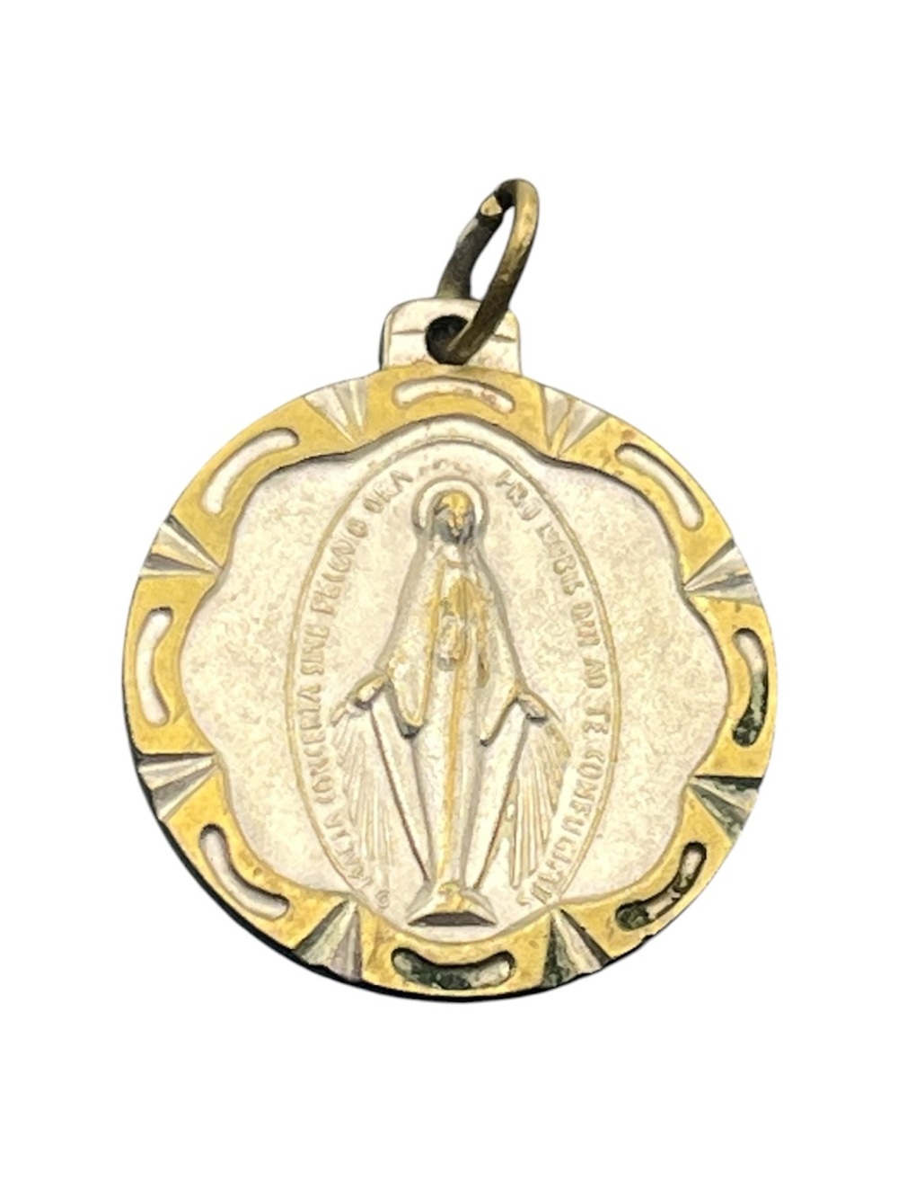 Miraculous Medal Virgin Mary Catholic religious pendant for necklace two tone